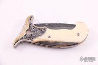 Damascus and Walrus Ivory Linerlock - Julie Warenski Engraving