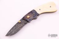 Damascus and Gold Lip Pearl Linerlock