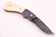 Damascus and Gold Lip Pearl Linerlock