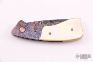 Damascus and Gold Lip Pearl Linerlock