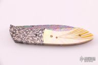 Damascus and Gold Lip Pearl Linerlock