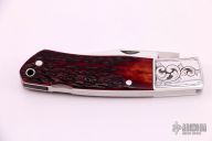 Engraved Lockback - Red Jigged Bone