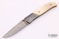 Damascus and Gold Lip Pearl Linerlock