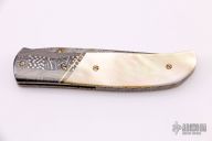 Damascus and Gold Lip Pearl Linerlock