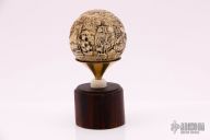 Antique Ivory Billard Ball - "Ships" carving with stand