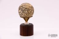 Antique Ivory Billard Ball - "Ships" carving with stand