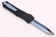 Combat Troodon D/E Spike Grind - Blued Vegas Forge Carbon Herring Bone Damascus and Blue Ringed Ti Hardware