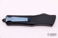 Combat Troodon D/E Spike Grind - Blued Vegas Forge Carbon Herring Bone Damascus and Blue Ringed Ti Hardware