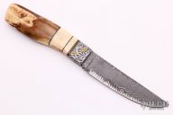 Engraved Damascus and Walrus Ivory Hunter