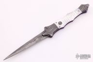 Large Saber Auto - Damascus and Mother of Pearl