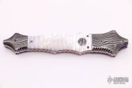 Large Saber Auto - Damascus and Mother of Pearl