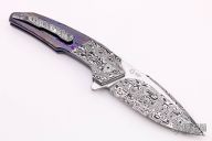 Collaboration Van Heerden & Andre Thorburn Custom Knife A6 Damascus, Heat  Colored Zladinox Feather Pattern Titanium IKBS Premium Flipper - Knife  Purveyor