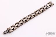  Flat Axe Link Sterling Silver Bracelet - Crusader Cross Clasp 