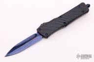 Combat Troodon Double Edge Spike Grind-Blued Mosaic Damascus-Blue Twill Carbon Fiber top w/ Hefted Anodized Alloy & Blue Ringed Titanium Hardware S/N024