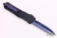 Combat Troodon Double Edge Spike Grind-Blued Mosaic Damascus-Blue Twill Carbon Fiber top w/ Hefted Anodized Alloy & Blue Ringed Titanium Hardware S/N024