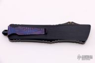 Combat Troodon Double Edge Spike Grind-Blued Mosaic Damascus-Blue Twill Carbon Fiber top w/ Hefted Anodized Alloy & Blue Ringed Titanium Hardware S/N024