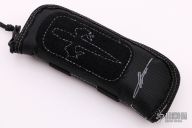 Combat Troodon Double Edge Spike Grind-Blued Mosaic Damascus-Blue Twill Carbon Fiber top w/ Hefted Anodized Alloy & Blue Ringed Titanium Hardware S/N024