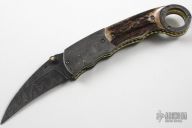Assisted Damascus & Stag Karambit Folder