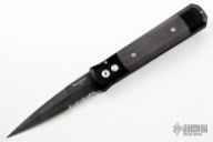 Godfather 901 - Black Handle / Carbon Fiber Inlay / Partially Serrated Black Blade
