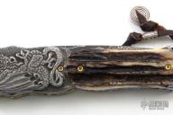 Assisted Carved Damascus & Stag Folder