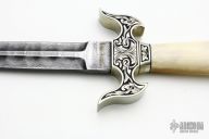 Engraved Damascus & Walrus Ivory Dagger