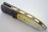 Model 4 - Damascus & Gold Lip Pearl Linerlock