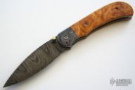 Damascus & Afzelia Burl Small Utility Folder - Linerlock