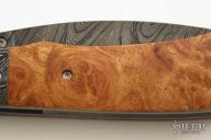 Damascus & Afzelia Burl Small Utility Folder - Linerlock