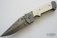 Mammoth Ivory and Damascus Fancy Kasper Linerlock