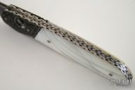 Damascus and Pearl Button Release Automatic (L. Newton)