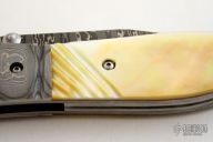 Damascus & Gold Lip Pearl Tanto Style Linerlock