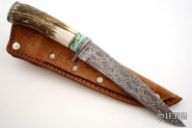 Elk & Turquoise Damascus Long Blade
