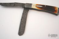Double Trapper - Damascus & Amber Stag