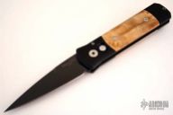 Godson 707 - Black Handle w/ Maple Burl Inlays / Black Blade / Plain Edge