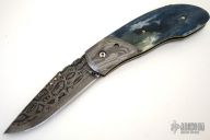 Damascus & Giraffe Bone Lockback