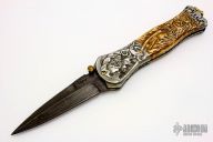 Carved Damascus & Bone Folder