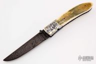 Damascus and Mammoth Ivory Linerlock - Engraved