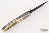 Damascus and Mammoth Ivory Linerlock - Engraved