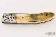 Damascus and Mammoth Ivory Linerlock - Engraved