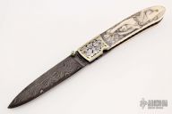 Damascus and Mammoth Ivory Linerlock - Engraved and Scrimmed