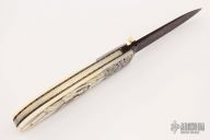 Damascus and Mammoth Ivory Linerlock - Engraved and Scrimmed
