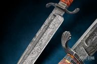 Coffin Handled Bowie - Damascus and Snakewood