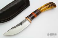 Pocket Knife with Stag and Scagel Style Stacked Leather