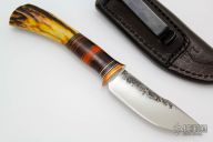 Pocket Knife with Stag and Scagel Style Stacked Leather