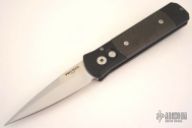 Godson 704 - Black Handle w/ Carbon Fiber Inlays / Satin Blade / Plain Edge