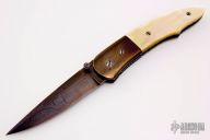 Damascus and Gold lip Pearl Linerlock - Rick Dunkerly
