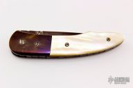 Damascus and Gold lip Pearl Linerlock - Rick Dunkerly