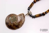 Hematite and Tiger's Eye Necklace with Shell Geode