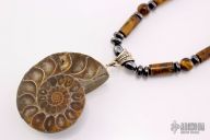 Hematite and Tiger's Eye Necklace with Shell Geode