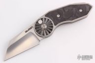 JV Microburst Buttonlock Flipper - Damascus/Carbon Fiber